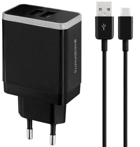 Wall Charger Dual USB 2.4A + USB-C Cable Black - Foto 3