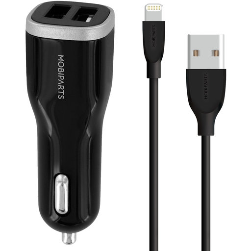 Mobiparts Car Charger Dual USB 2.4A + Lightning Cable Black