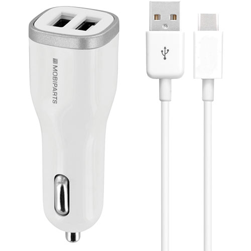 Car Charger Dual USB 4.8A + USB-C Cable White - Foto 2